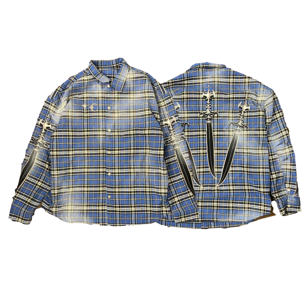 Arab Sword Flannel Shirt - Blue