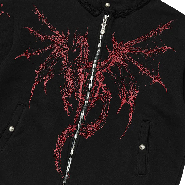 Dragon Stud Zip-up hoodie - Black