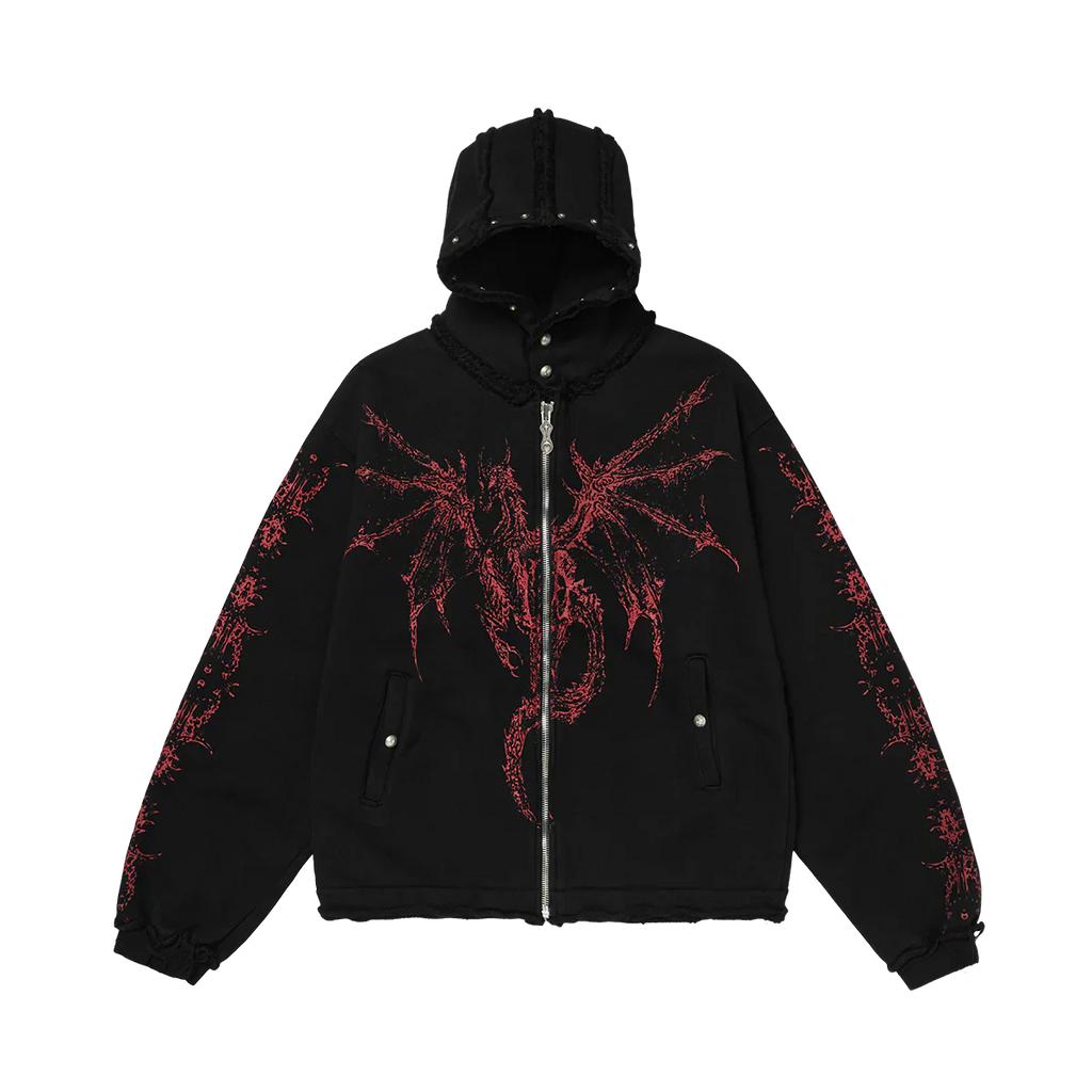 Dragon Stud Zip-up hoodie - Black
