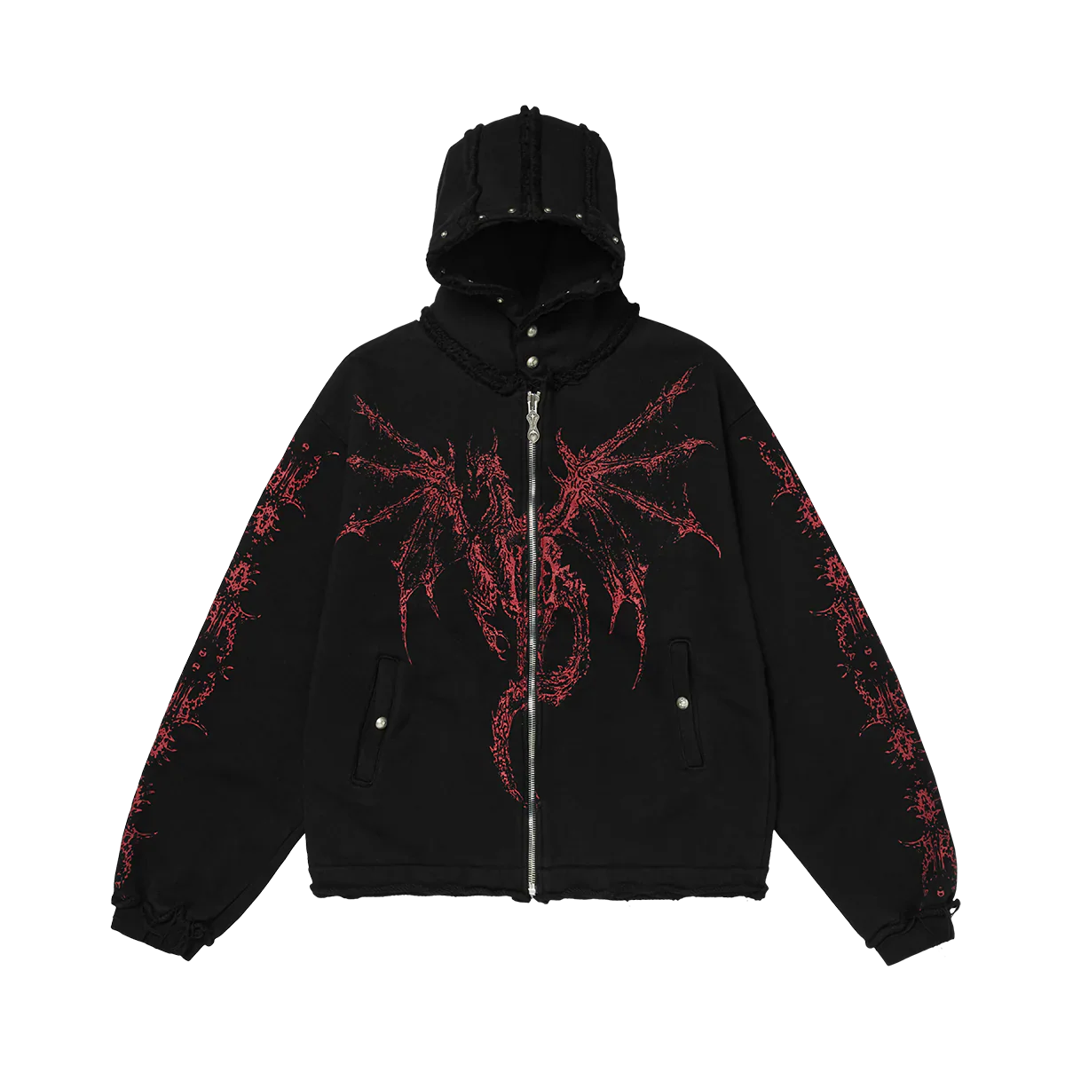Dragon Stud Zip-up hoodie - Black