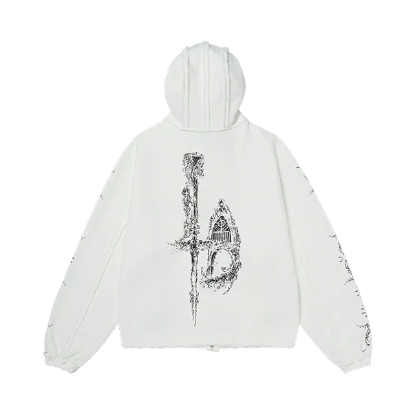 Dragon Stud Zip-up hoodie - White