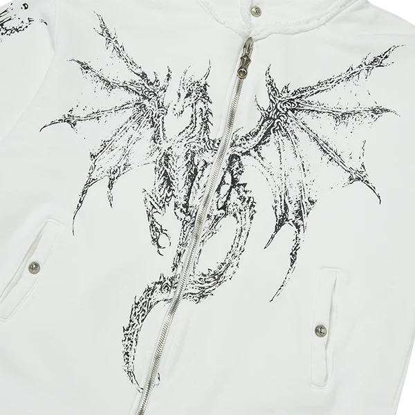 Dragon Stud Zip-up hoodie - White