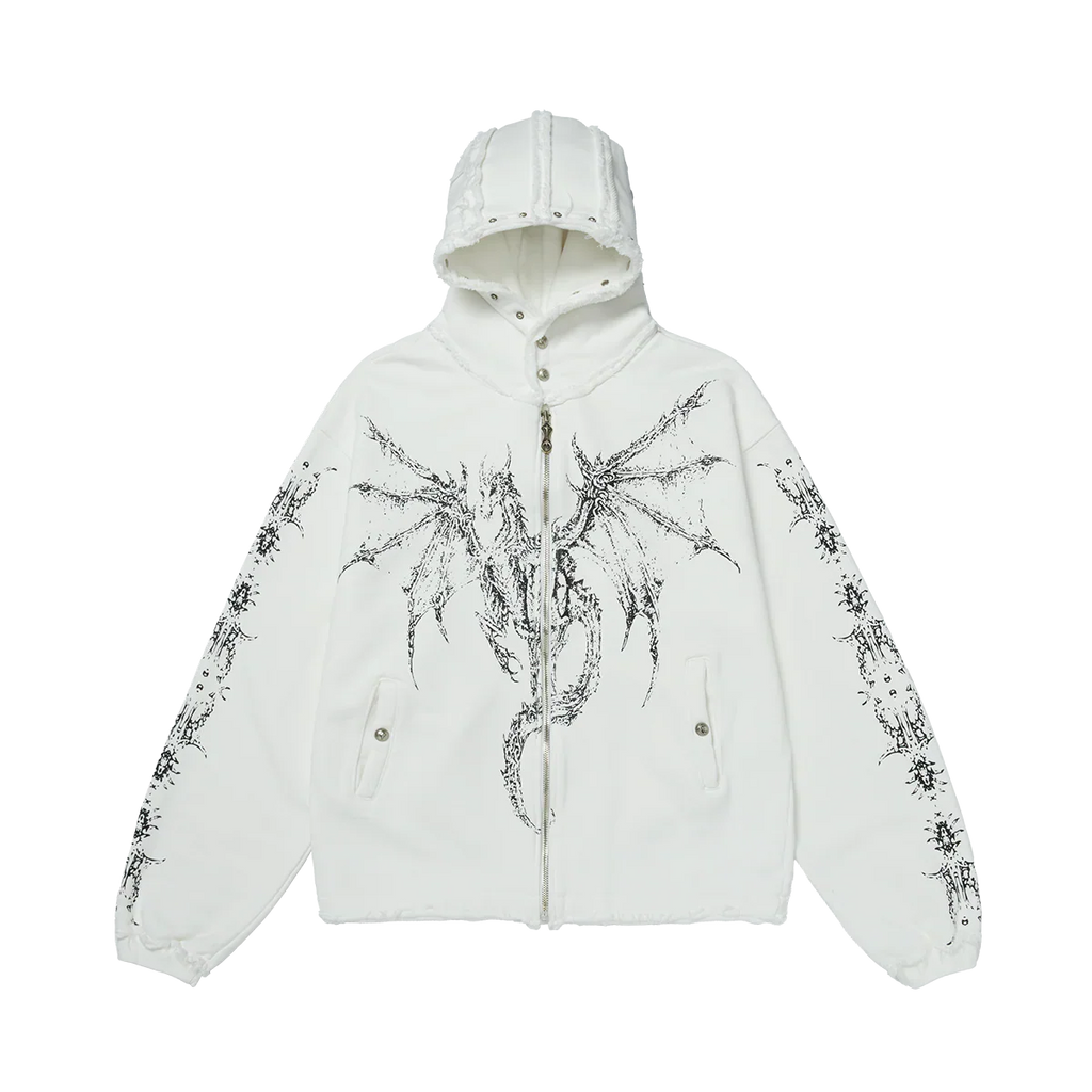 Dragon Stud Zip-up hoodie - White